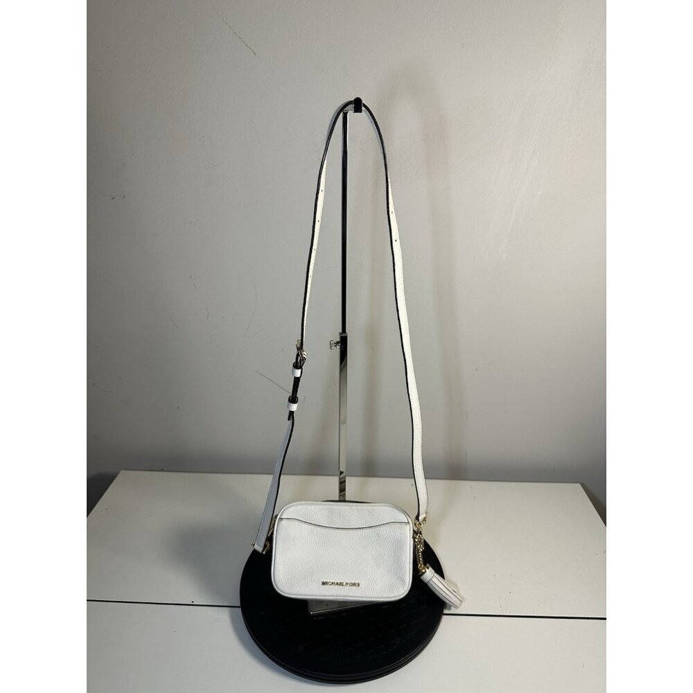 Michael Kors White Leather Crossbody with Gold Accents
